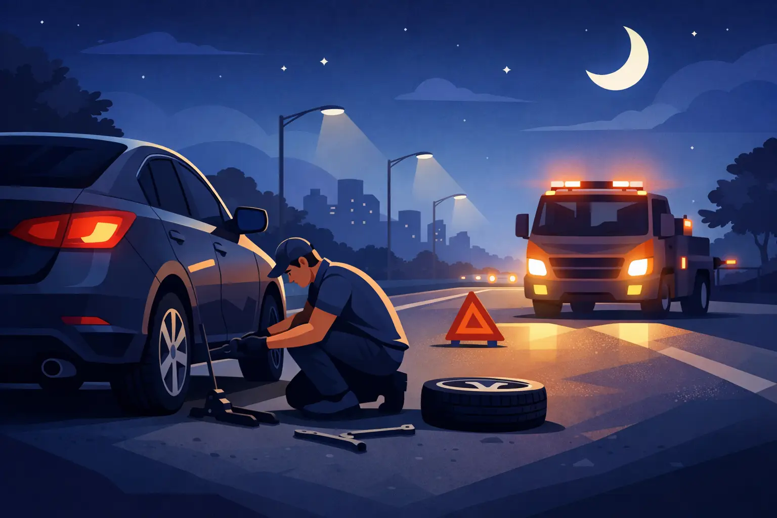 Flat Tire Help at Night When Minutes Matter Flat Tire Help at Night When Minutes Matter